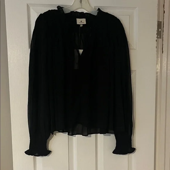 Tuckernuck Black Sheer Smocked Rylie Blouse - Picture 1 of 10